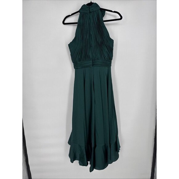 Mac Duggal Size 2 Green HALTER NECK FLOWER DETAIL RUFFLED MIDI Cocktail DRESS - Picture 6 of 9